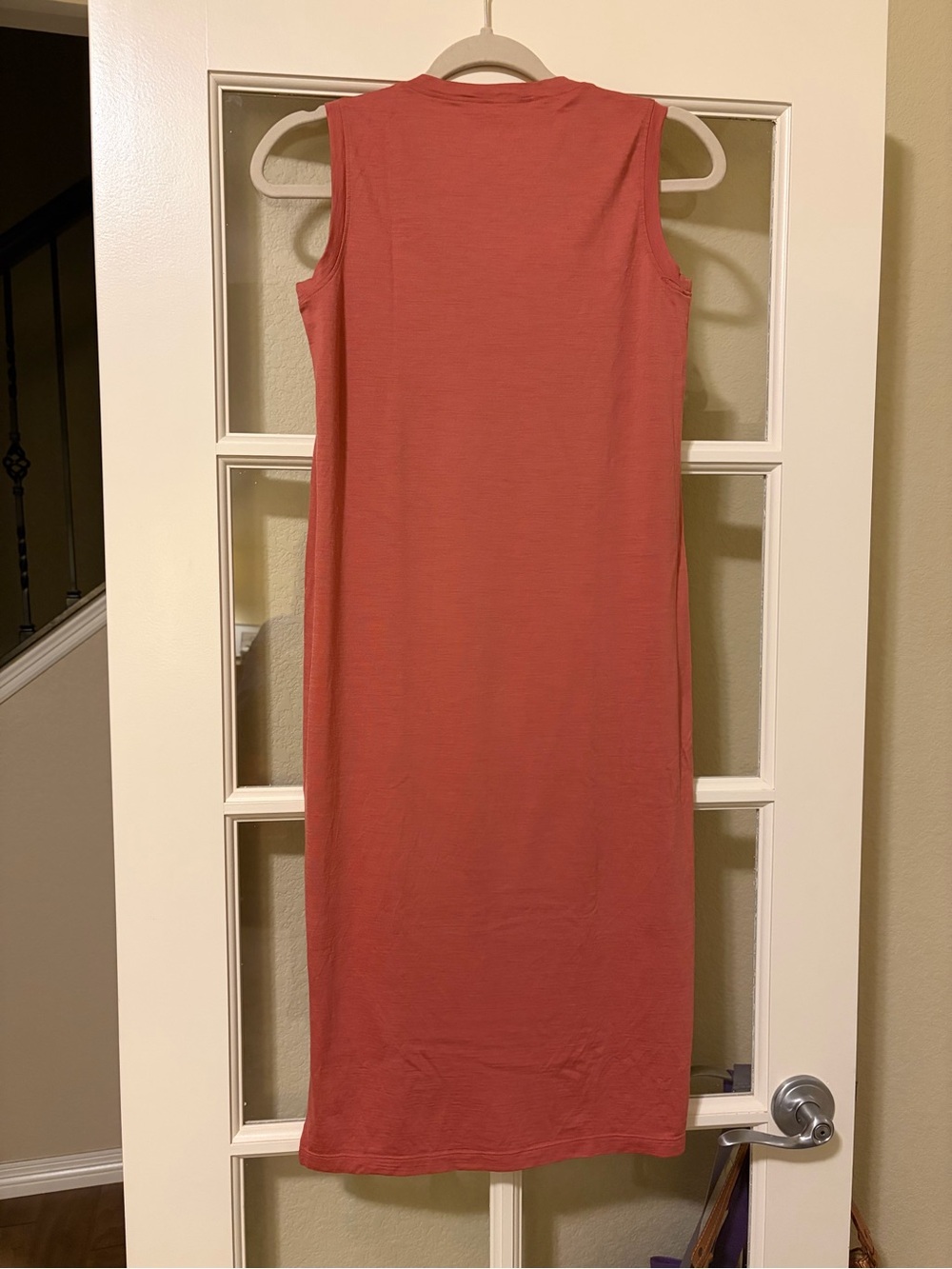 wool& milena merino wool v-neck sleeveless midi dress in dusty cedar - Picture 2 of 3